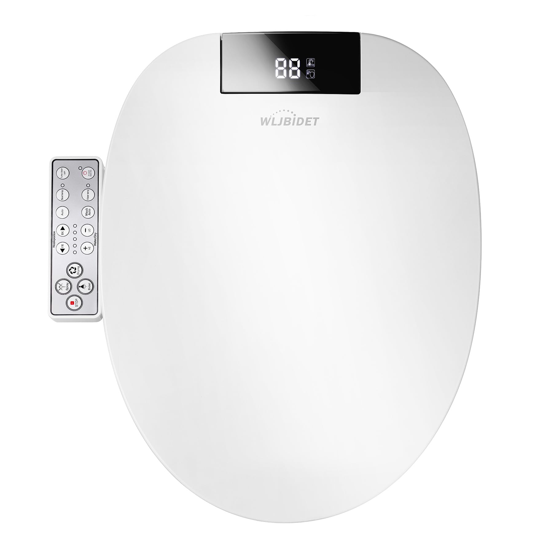WLJBIDET Toilet Bidet Seat, Instant Warm Water, Self-Cleaning Nozzle, Multiple Spraying Modes, Electric Heated Seat, Warm Air Drying, Soft Closed Lid, Display Screen, Requires Electricity, Round