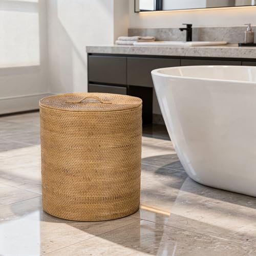 KOUBOO-Loma-Round-Rattan-Laundry-Hamper-with-Lid-and-Liner-Honey-Brown-Handwoven-natural-texture-removable-washable-liner-concealed-storage-versatile-for-laundryblankets-and-home-organization