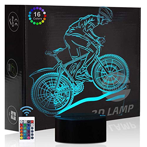Mountainbike Fahrrad 3D Illusion Nachtlicht Lampe Spielzeug,Dekoration LED Nachttischlampe 16 Farben Ändern mit Fernbedienung,Weihnachten