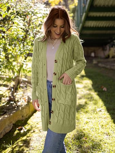Image of PRETTYGARDEN Womens Cable Knit Button Long Cardigan Sweaters