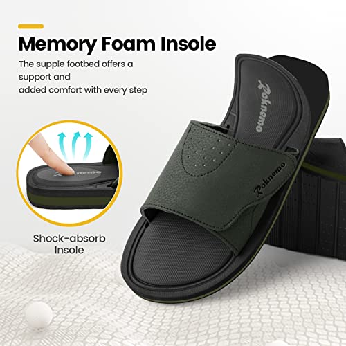 Roknemo Men's Slide Sandals Memory Foam Slides With Arch Support Adjustable Sandals Open Toe Beach Shoes For Men Summer Sports Indoor Outdoor - Khaki 10 #TOP4