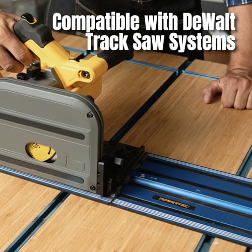 Image of POWERTEC 72152 110 inch Track Saw Guide Rail Joining Set with Protective Bag for DeWalt Track Saws | Includes 2x55 inch Guide Rails and (1) Guide Rail Connector for Woodworking Projects