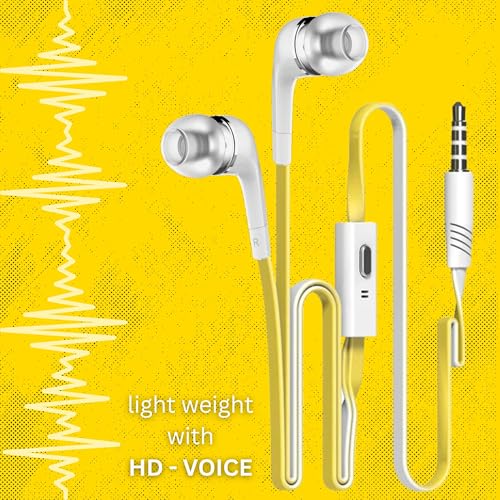 Image of GEARZTOUCH GSP in Ear 3.5mm Wired Earphones with in Line HD Mic, Powerful Audio, Clear Sound, Noise Isolation with Precise Bass, Unique Earbuds Design,in line Controls,Wide Compatibility(Yellow)