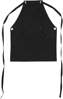 Apron With Straps，Black Waxed Canvas Tool Aprons, Heavy Duty Waterproof Workshop Apron Multi-function Bib Apron with Handy Pockets & Cross-Back Straps for Kitchen Garden Working Uniform