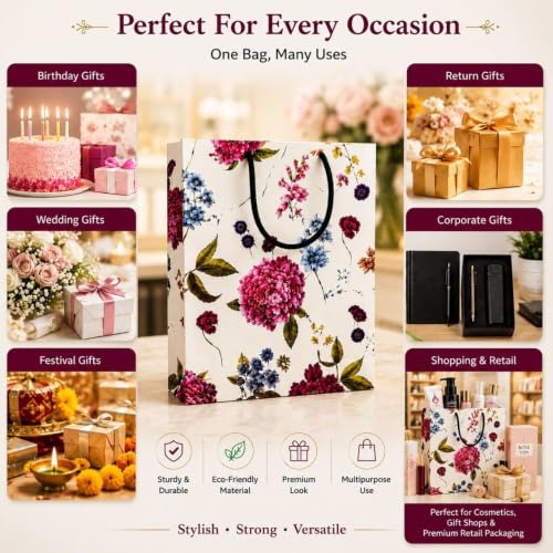 Image of Arrow Paper Products Alekhya Design Paper Gift Bags For Return Gift, Small Presents, Weddings, Birthday, Holiday Presents (20.32 X 7.62 X 27.94 Cm, Pack Of 80), Multi