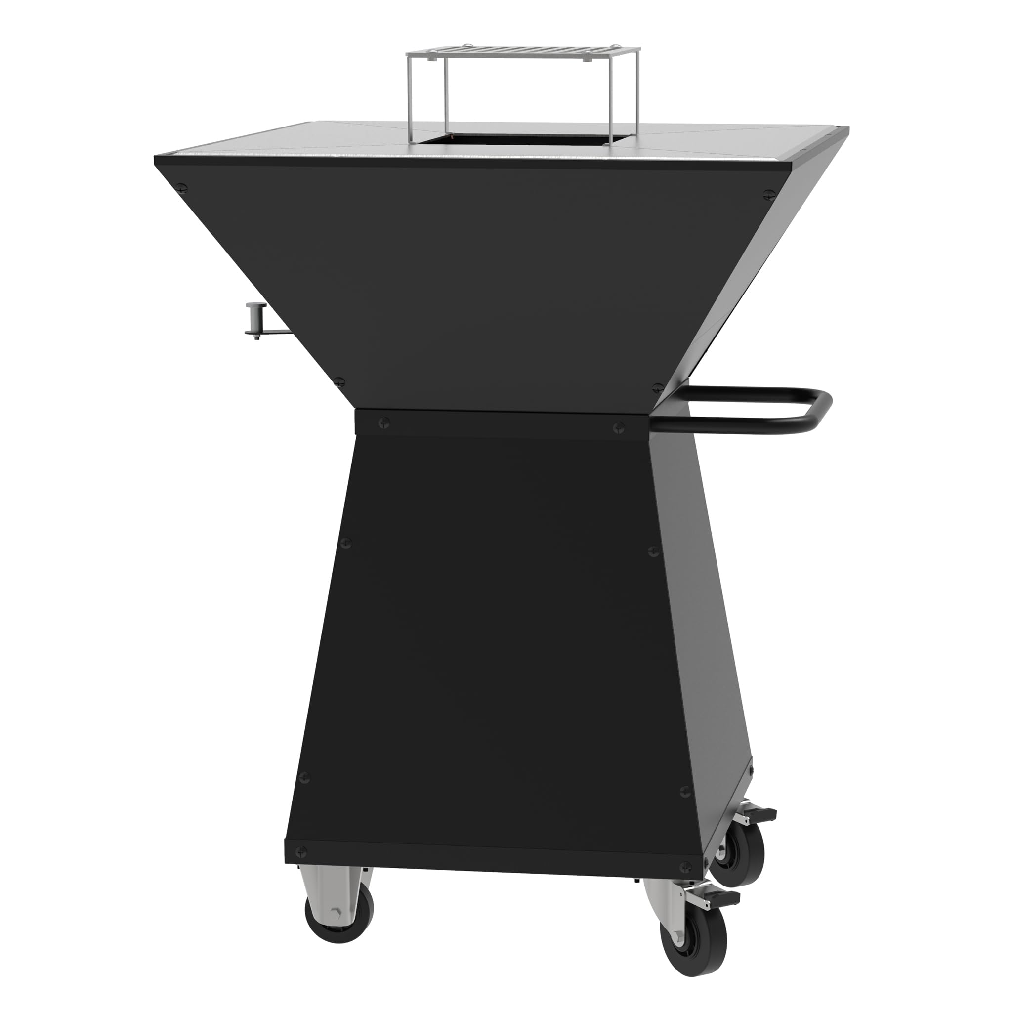 Barbecue a Legna Quadrato Professionale con Braciere con mattoni refrattari, Plancha 72x72 cm, h 97cm 4 Ruote e Ampio Portalegna - MADE IN SPAIN