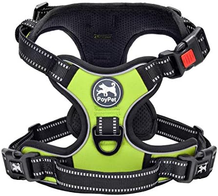 PoyPet No Pull Dog Harness, No Choke Front Clip Dog Reflective Harness, Adjustable Soft Padded Pet Vest with Easy Control Handle for Small to Large Dogs(Green,S)