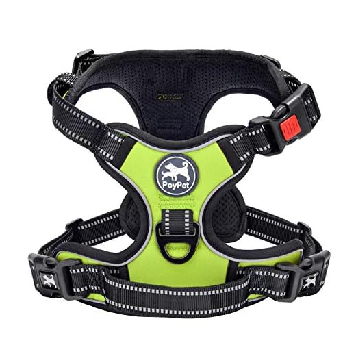 PoyPet No Pull Dog Harness, No Choke Front Lead Dog Reflective Harness, Adjustable Soft Padded Pet Vest with Easy Control Handle for Small to Large Dogs(Green,M)