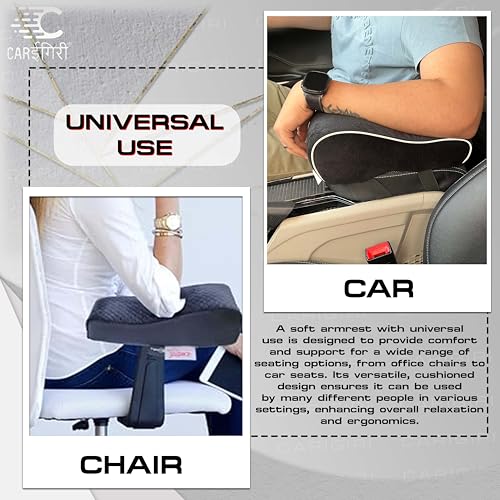 Image of Carigiri ComfiRest Car Armrest Cushion| Memory Foam Arm Cushion| Universal for All Cars| Armrest Support Extender| Height Armrest Pad(White Seam,Breathable Velvet)
