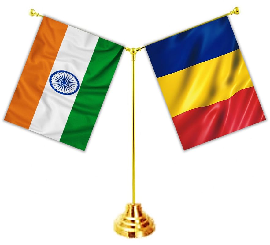 ROMANIA & INDIA Miniature Flags - Shining Cotton Cloth with Y-Shape Classy Brass Base Table Stand-image-35