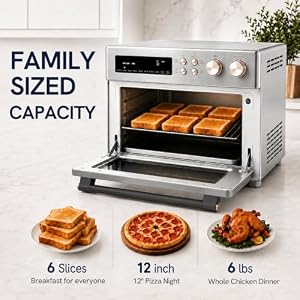 VAL CUCINA Infrared Heating 26.3 QT Air Fryer Toaster Oven, Large Countertop Convection Oven 10-in-1 Combo, 6-Slice Toast, Enamel Baking Pan Easy Clean with Recipe Book, Brushed Stainless Steel Finish — photo 2 of 6