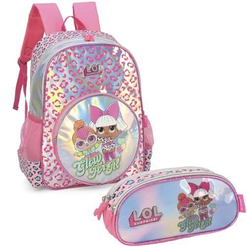 Kit Mochila De Costas Escolar Estojo 3 Divisórias LOL Luxcel