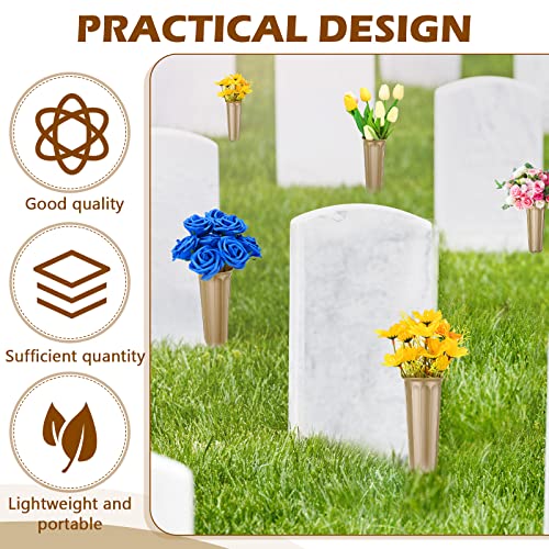 12 Pcs Cemetery Vases With Spikes Plastic Memorial Floral Vases Bronze Grave Flower Holder Cone In Ground Vases With Stakes For Lawn Headstone Graveside Decoration Artificial Fresh Flowers #TOP4