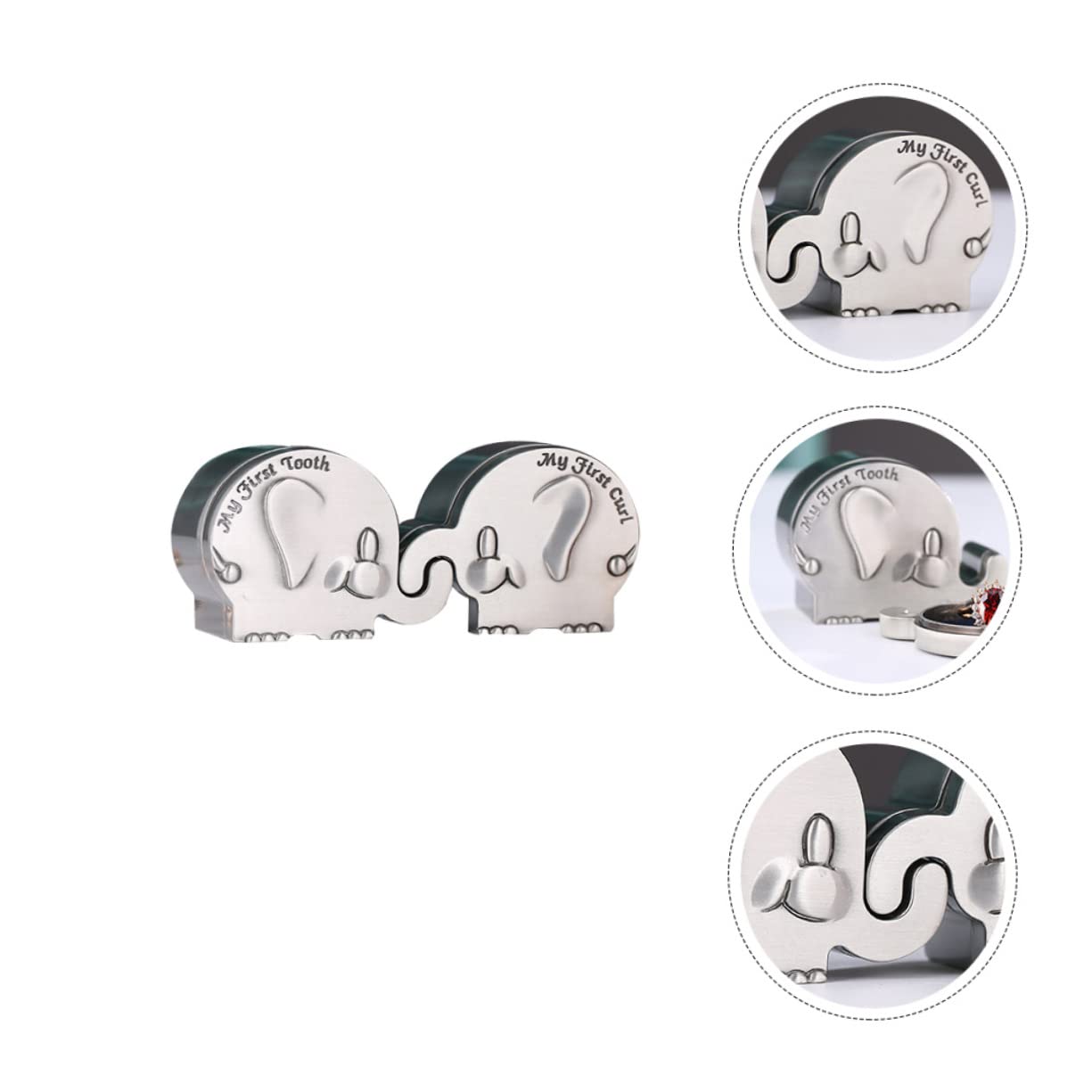 Kisangel 1 Pair Elephant Shape Keepsake Box for Newborns Teeth and Curl Organizer Unique Present for Cherishing Precious Moments Smooth Surface Safe for Skin