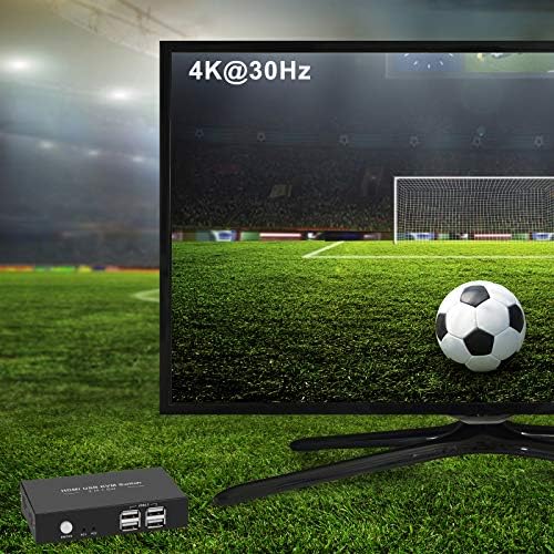 Rybozen 4K HDMI KVM Switch, USB KVM Switch 2 PC 2 Monitor Switch, Ultra HD, with 2 USB and 2 HDMI Cables, Displayport Switch 2 PC 1 Monitor USB 2.0Support Wireless Keyboard and Mouse