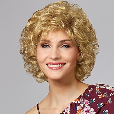 Dai Cloud Short Blonde Curly Wig for White Women Natural Looking Synthetic Halloween Cosplay Costume Wig Cover