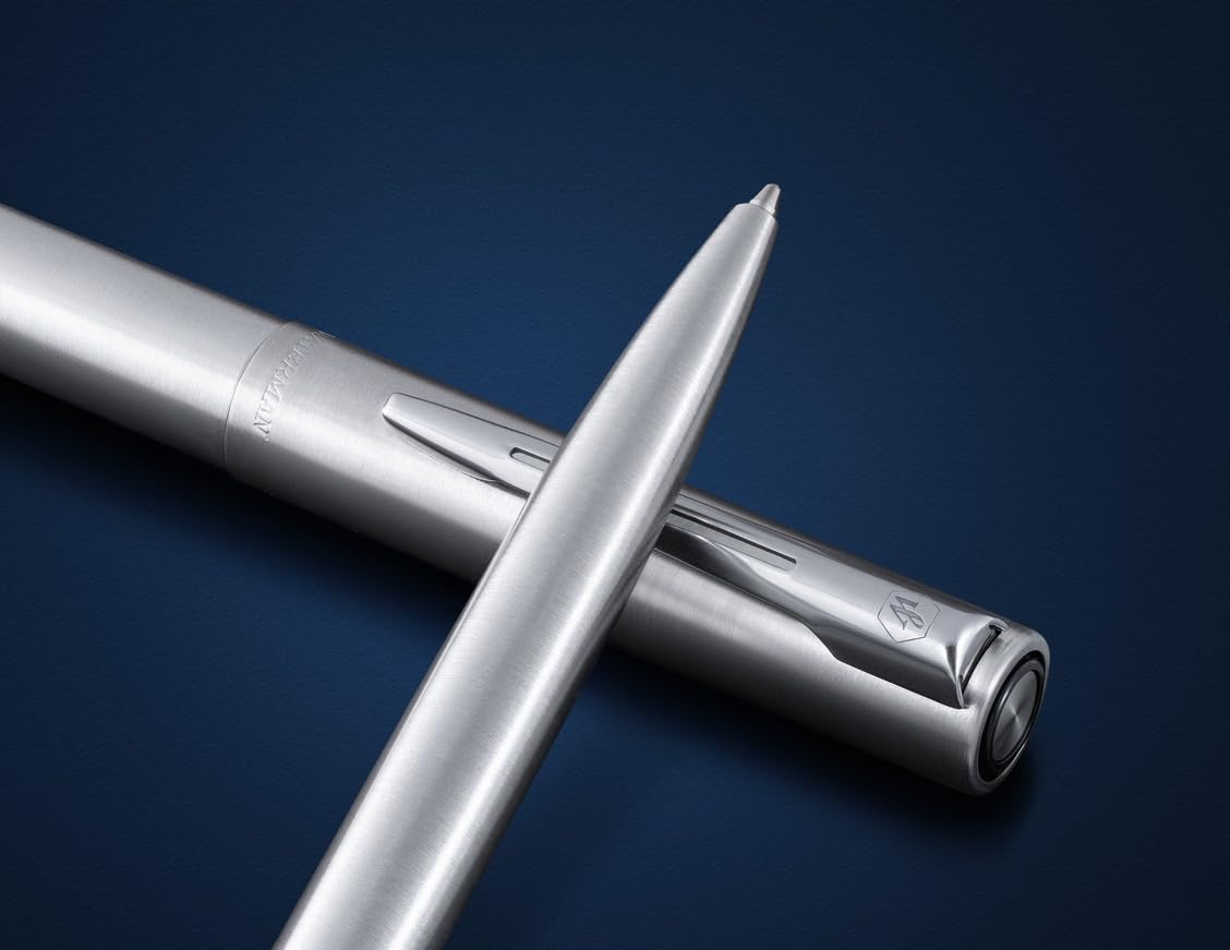 Waterman Allure - Juego de bolígrafos y plumas estilográficas personalizadas, juego de instrumentos de escritura de lujo en negro, regalo elegante para hombre y mujer (acero inoxidable)