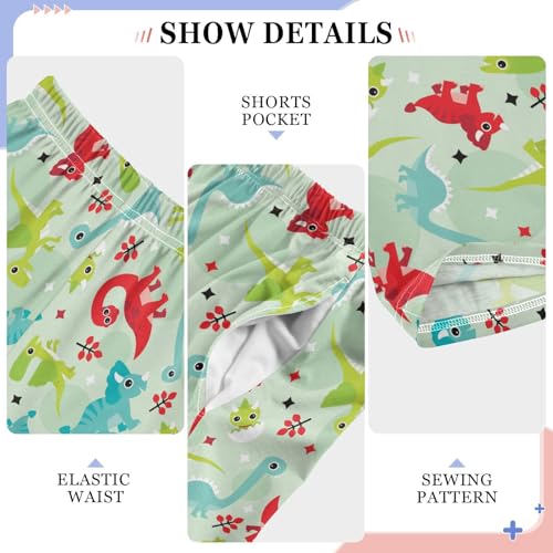 ZZXXB Dinosaur with Flowers Boys Long Pants Soft Trousers Elastic Waist Kids Lounge Bottoms with Pockets S-XL4