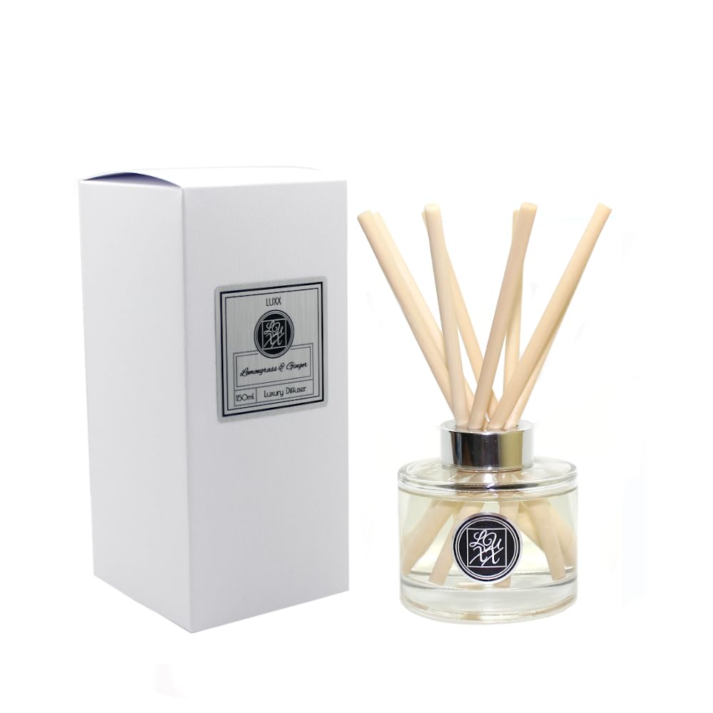 Lemongrass & Ginger | LUXX Creations Large Fragrance Reed Diffuser 150ml + 8 Natural Reeds | Scent Notes: Lemongrass, Lime, Lemon, Cinnamon, Ginger, Patchouli & Nutmeg