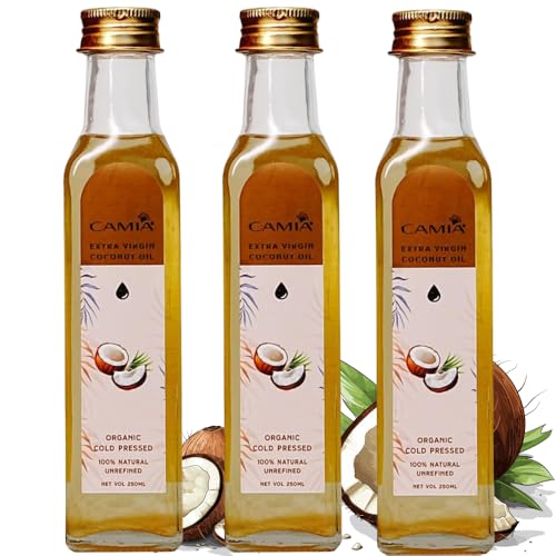 Image of CAMIA - 100% Organic Cold Pressed Coconut Oil for Skin & Hair | 100% Pure & Natural Hair Oil | Skin Hydration & Nourishment | Premium Skin Care | Ideal for Skin & Hair Care | 750 ML Glass Bottle
