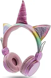 Fone de Ouvido Bluetooth Unicórnio Infantil, Sem Fio, LED Colorido, Rosa
