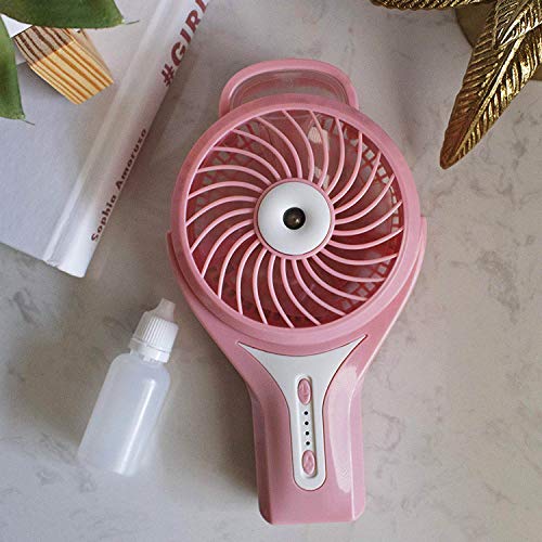 LuxLumi Tropic Humidifier Fan Spray Misting Portable Personal Handheld with Rechargeable Battery Operated for Travel Kids Teen Camping Festival Gear for Women Hiking Men Wellness (Pink)