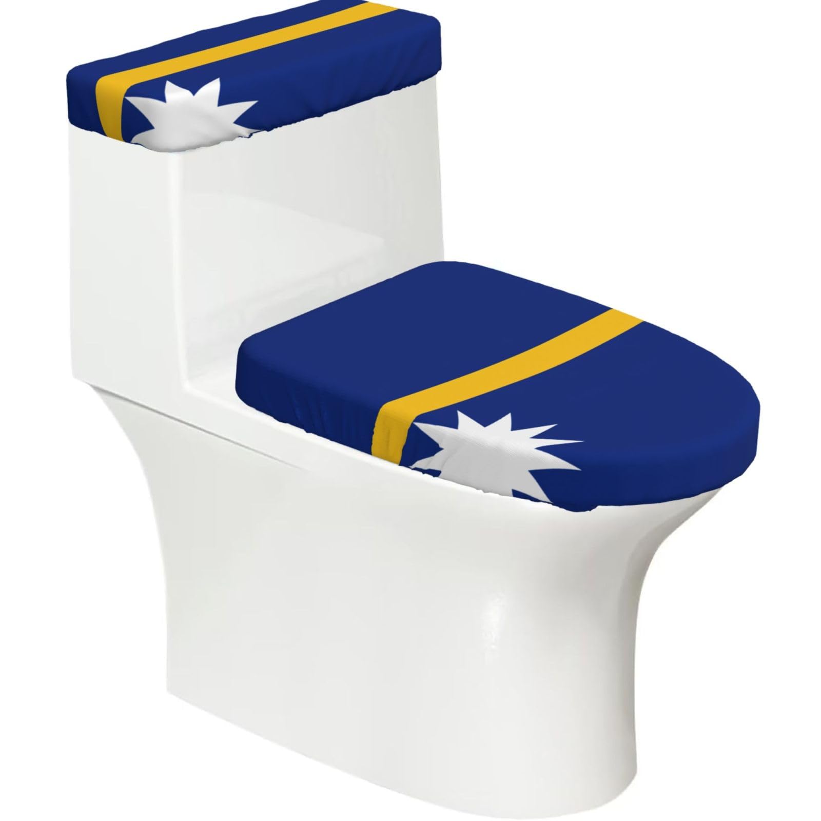 Yqxwjl Black Flag Of Nauru Print 2-Piece Stretch Toilet Cover Set, Elastic Breathable Toilet Seat And Tank Lid Protector