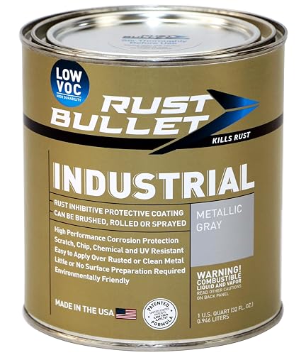 RUST BULLET Industrial - Metallic Gray - 1 Quart - Low VOC - Rust Preventative Coating for Industrial, Marine, Home & Farm Projects, UV Resistant, Durable Finish
