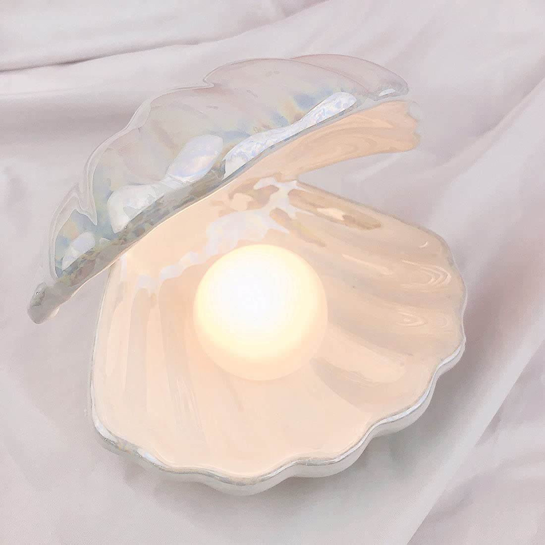 Shell Pearl Light, ceramiczna lampa na biurko, ornament, stolik nocny, dekoracyjna lampa na baterie, do spania, lampka nocna do domu, pokoju dziecięcego, sypialni, dekoracja (kolor biały)