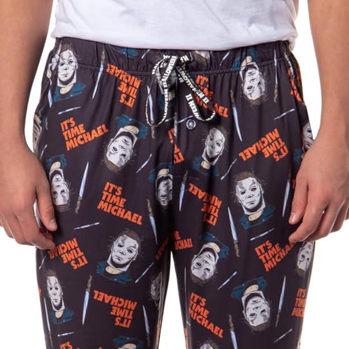 Halloween Men's It's Time Michael Myers knife Mask Horror Sleep Lounge Pajama Pants3