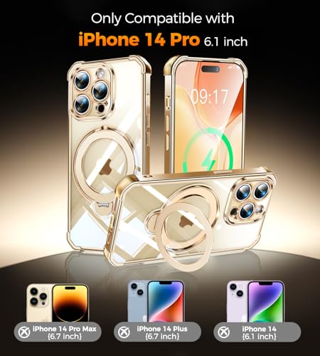 Image of Soft Case for iPhone 14 Pro with 360 Magnetic Stand, Fit for MagSafe, Gold