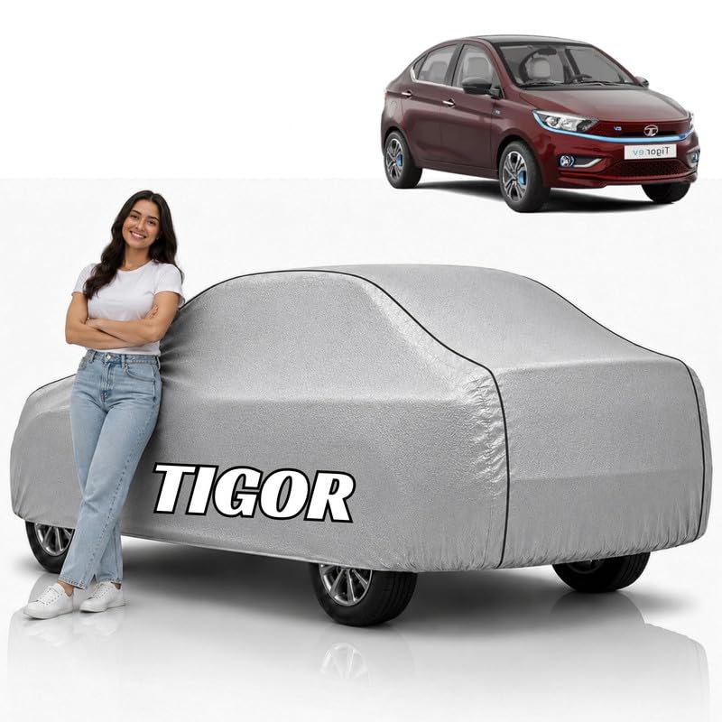 Image of Mind-Blowing 2026 100% Waterproof Tigor Car Cover | Polyester Car Body Cover for Rain & Sun | UV Protection, Dustproof, Scratch Resistant, Windproof, Heat Resistant, Custom Fit (Silver)