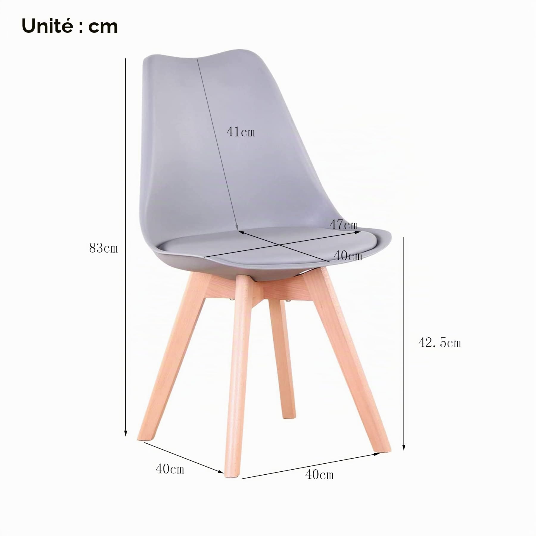 GrandCA HOME Chaises de Salle à Manger Lot de 6 Chaise Scandinave,Gris | Avec assise Rembourrée en Cuir PU, Pieds en Bois Massif, pour Salle à Manger, Cuisine, Appartement