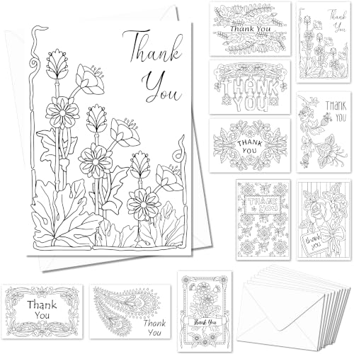 Image of Art Eclect Adult Coloring Thank You Cards - Greeting Cards to Color