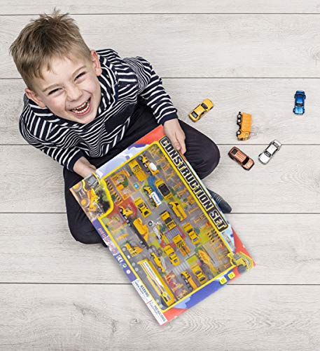Mozlly Diecast Mini Construction Crew Theme Assorted Vehicles Figures Variety Accessories for Boys Kids Children Pre-Kindergarten Toys Games 42 Piece Play Set Ideal Gift Vehicle Playsets