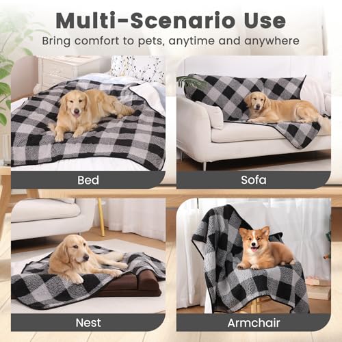 IDOGCHEW Hundedecke Wasserdicht 152x127 cm, Flauschige Flanell & Sherpa Haustier Decke, Geeignet für Mittelgroße und Große Hunde, Maschinenwaschbar - Schwarz