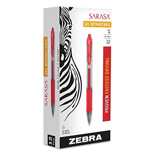 Bolígrafo gel retráctil Zebra Sarasa rojo punta bold docena miniatura 2