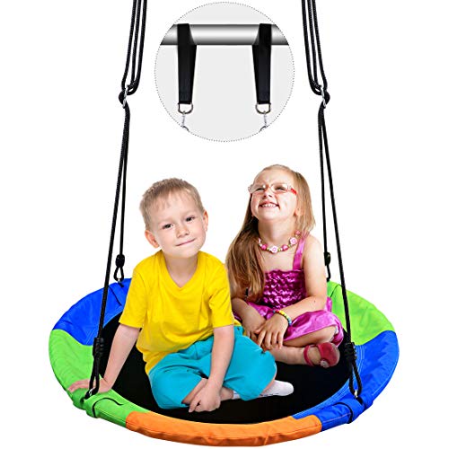 Kids Outdoor Round Mat Swing Flying Saucer Swing and Large Round Saucer Swing Seat–Perfect for Tree,Backyard,Playground