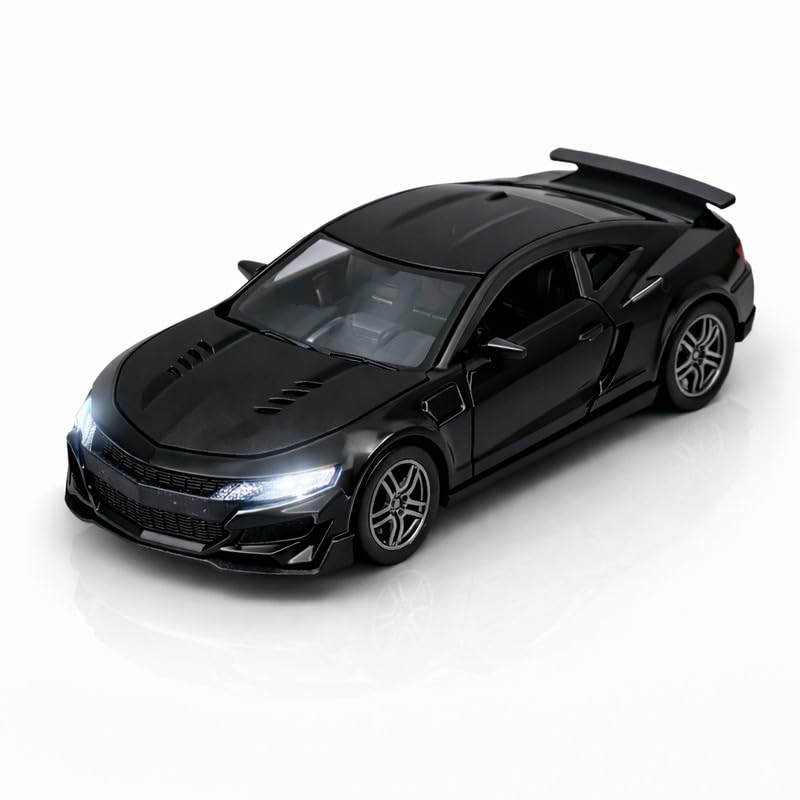 Image of 1:36 Scale Chevrolet Camaro Toy Car - Die-Cast Metal Pull Back Vehicle with Openable Doors, Lights & Music - Sports Model for Kids, Boys & Collectors (Black)