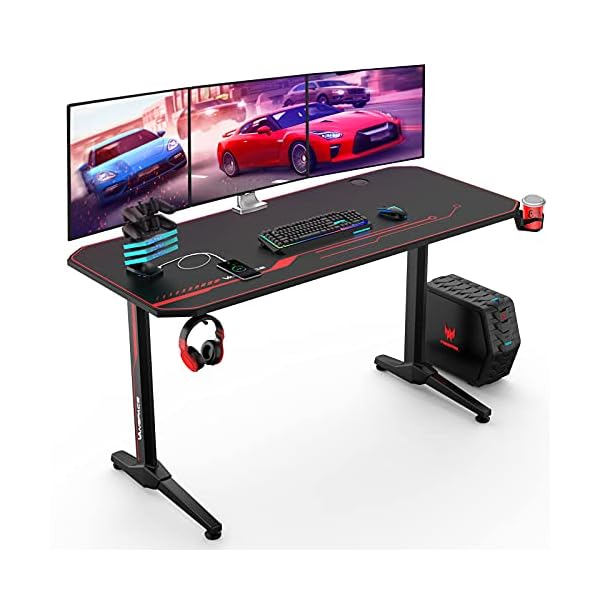 VANSPACE RGB Gaming Tisch mit LED Beleuchtung 140 X 60cm Gaming Schreibtisch Ergonomischer Gaming-PC Computertisch mit…