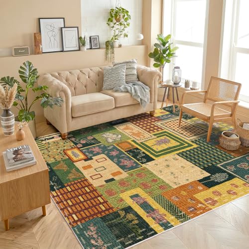 Tapete geométrico patchwork 5x7 ft lavable antideslizante miniatura 3