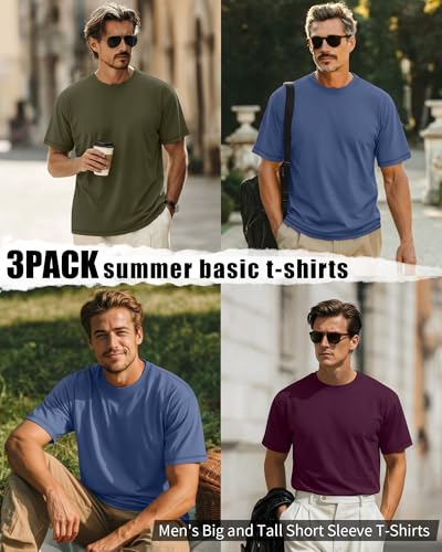 Image of Neer 3 Pack Big and Tall T-Shirts for Men L-7xl Tops | Large Casual Stretch Workout Tees, Short Sleeve Crewneck Oversized Shirts, Classic Summer Outfits, Comfy Basic Loose Clothes