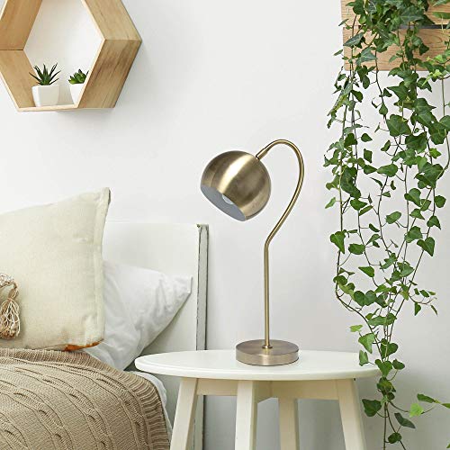 Lalia Home Decorative Mid Century Curved Table Lamp With Dome Shade, Antique Brass #TOP2