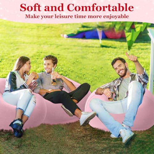 Image of Realspring Inflatable Bean Bag Chairs Outdoor Blow up Camping Chairs Inflatable Lazy Sofa Folding Portable Bean Bag Loungers Couch for Movie Night(Light Pink,6 Pcs)