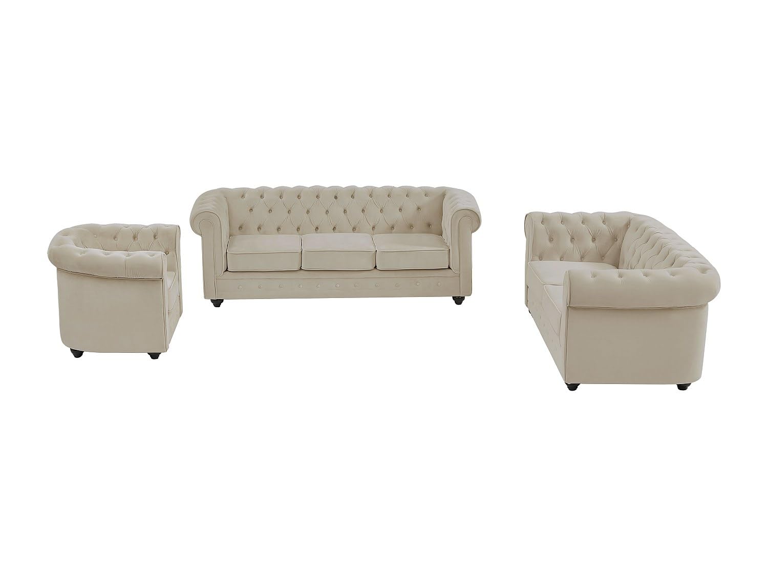 Vente-unique - Divano 3 posti+ Divano 2 posti + Poltrona Chesterfield - velluto - beige