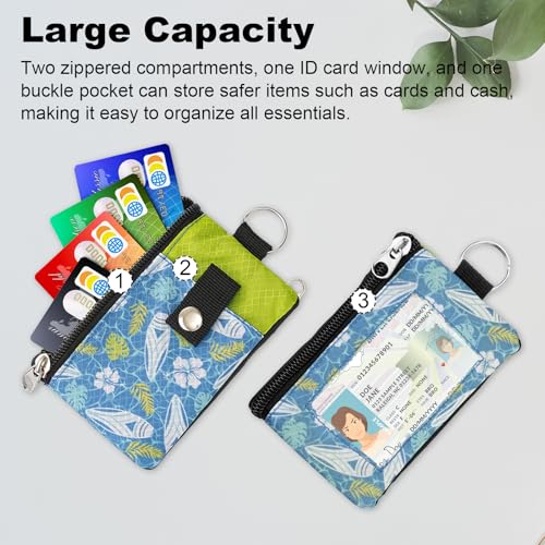 Image of Minimalist RFID Wallet with Lanyard, Multi-functional ID Case with 2 Zipper Pockets and Key Chain for Men and Women, Tactical Badge Pouch Cards Holder, Coin Purse for Travel Sports - Two-Tone