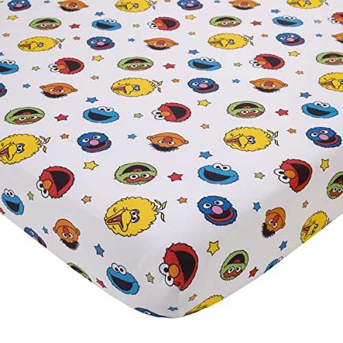 Image of Sesame Street Come and Play, Elmo, Big Bird, Cookie Monster, Grover, and Oscar The Grouch 4 Piece Toddler Bed Set - Comforter, Fitted Bottom Sheet, Flat Top Sheet, and Reversible Pillowcase