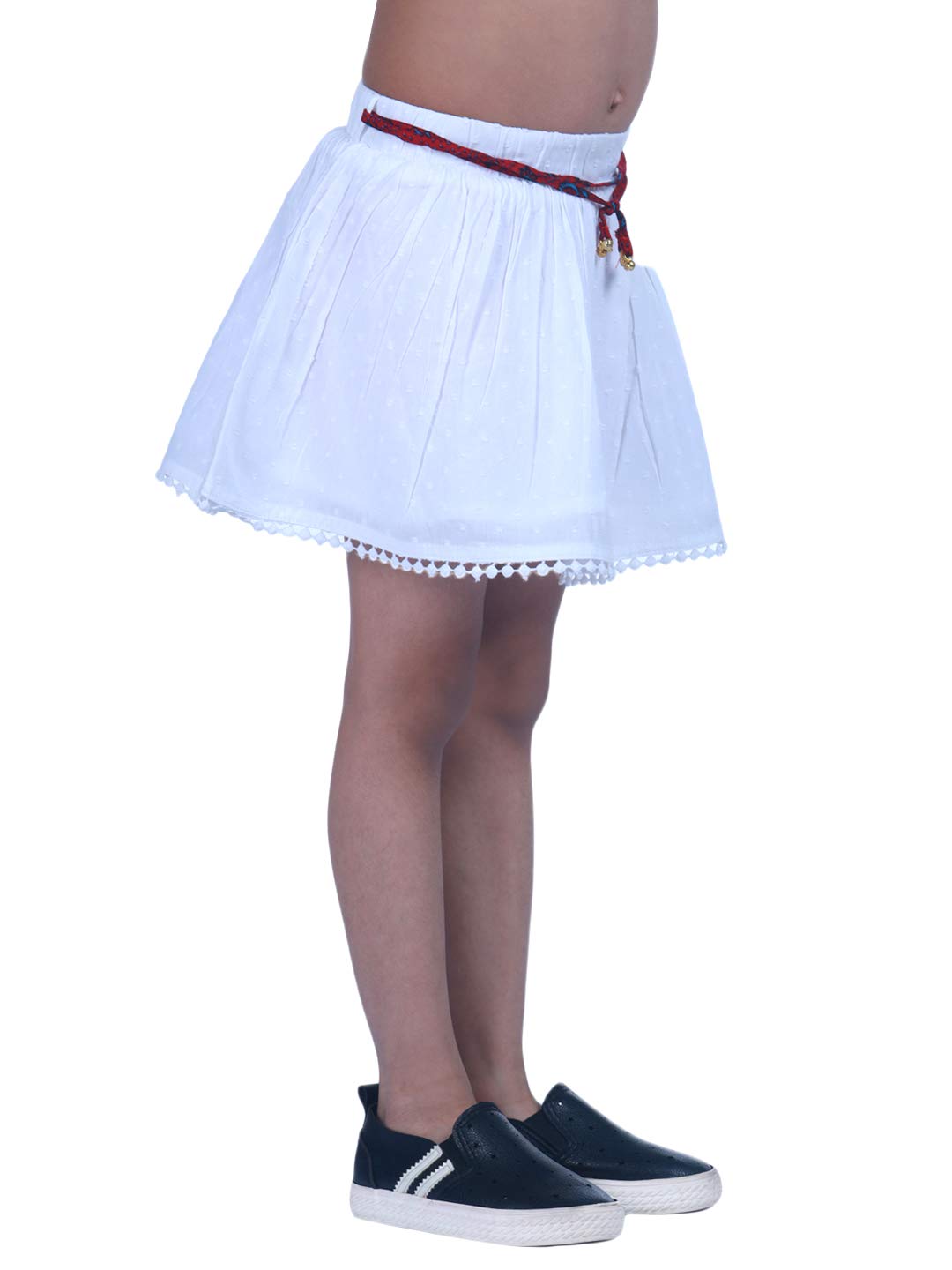 CREATIVE KIDS Baby Girl Cotton Solid A-line Knee Length Skirt with Lace Attach & Drawstring (Cream, 3Y) - Image 2 thumbnail