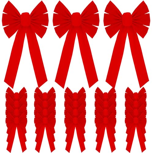 Hoteam Large Christmas Velvet Bows 10 x 20 Inch Christmas Wreath Hanging Bow Xmas Tree Topper Bow for Indoor Outdoor Decor Wrapping Crafts DIY Decor Boutique(Red,24 Pieces)