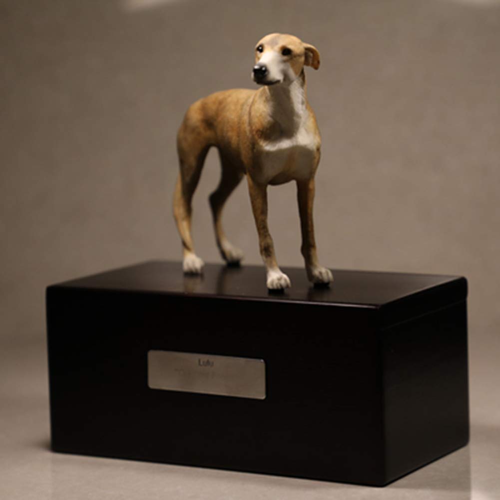 Personalized Rosewood Custom Pet Ashes Urn with Statue Customisable Engraved Nameplate for Dog and Cat Name and Date Custom Pets Box Cremation Funeral Keepsake Urns for Dogs Cats Memorial,Greyhound